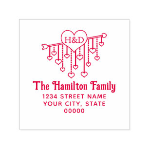 Arrow With Hanging Hearts Name Return Ret Address Self-inking Stamp