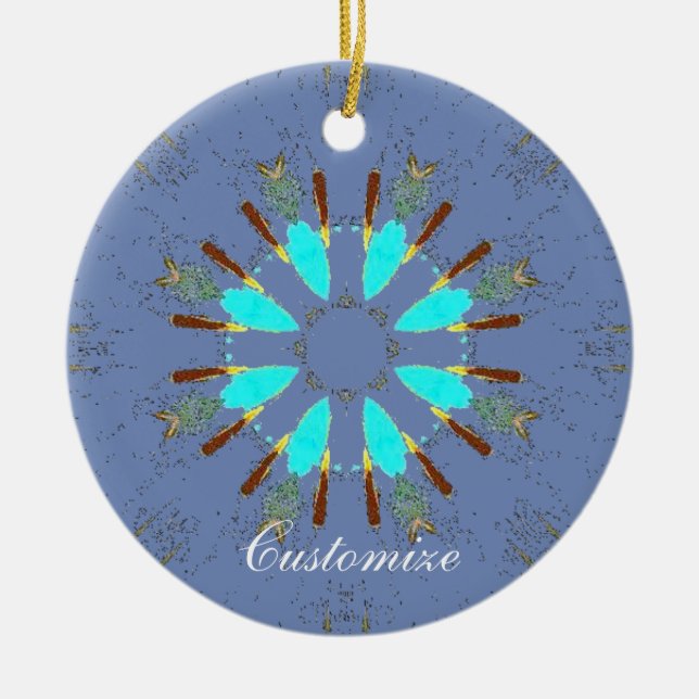Arrowhead Feathers Pow-wow Pattern Thunder_Cove Ceramic Ornament (Front)