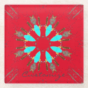 Arrowhead Feathers Pow-wow Thunder_Cove Glass Coaster