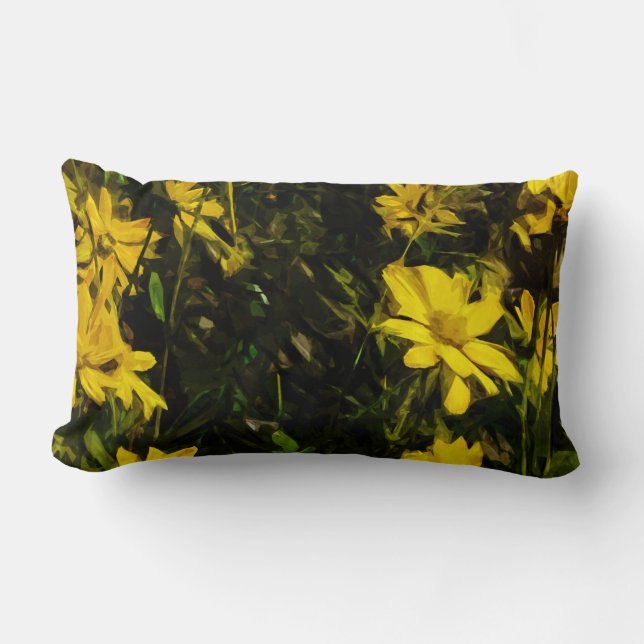 Arrowleaf Balsamroot Yellow Wildflower Abstract Lumbar Cushion (Front)