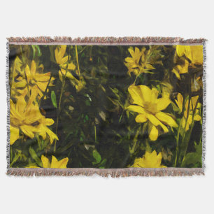 Arrowleaf Balsamroot Yellow Wildflower Abstract Throw Blanket