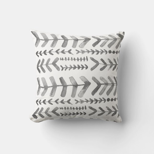 Arrowroot Geometric Watercolor Pattern Grey Cushion (Front)