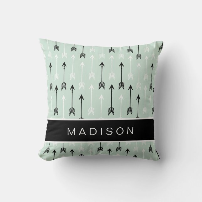 Arrows Add Your Name Mint Black White Cushion (Front)