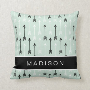 Arrows Add Your Name Mint Black White Cushion