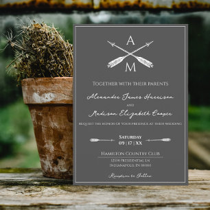 Arrows and Monograms Wedding Charcoal Invitation