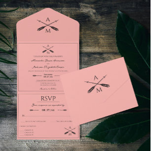 Arrows and Monograms Wedding Coral All In One Invitation