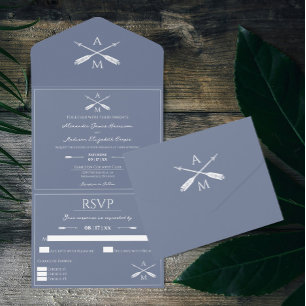 Arrows and Monograms Wedding Dusty Blue All In One Invitation