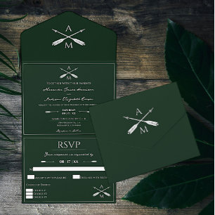 Arrows and Monograms Wedding   Emerald Green All In One Invitation