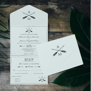 Arrows and Monograms Wedding   Mint Green All In One Invitation