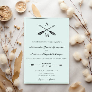 Arrows and Monograms Wedding Mint Invitation