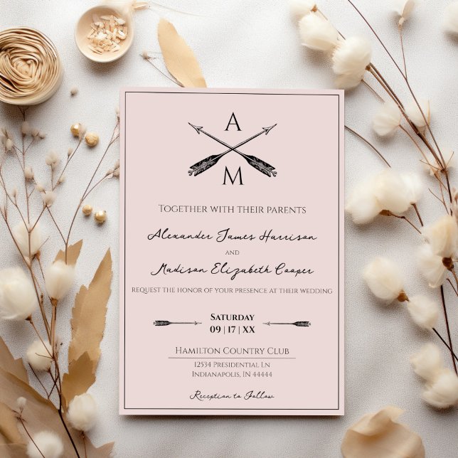 Arrows and Monograms Wedding | Pink Invitation (Pink Arrows and Monograms Wedding Invitation)