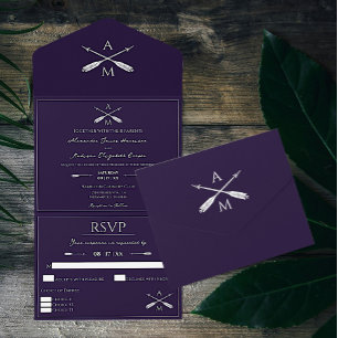 Arrows and Monograms Wedding Purple All In One Invitation