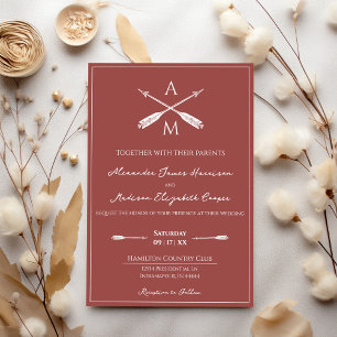 Arrows and Monograms Wedding   Terracotta Invitation