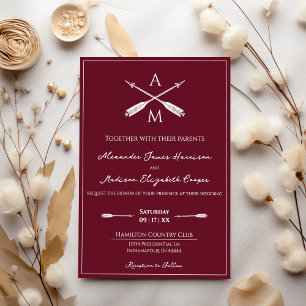 Arrows and Monograms Wedding   Wine Red Invitation