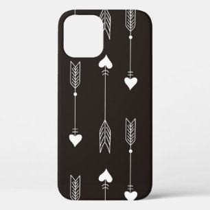 Arrows, hearts, abstract vintage pattern. iPhone 12 case