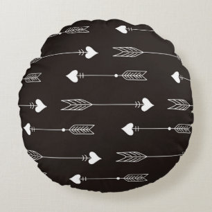 Arrows, hearts, abstract vintage pattern. round cushion
