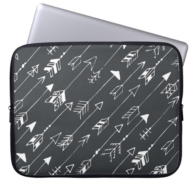 Arrows in Darkness: Hand-Drawn Pattern Laptop Sleeve (Front)