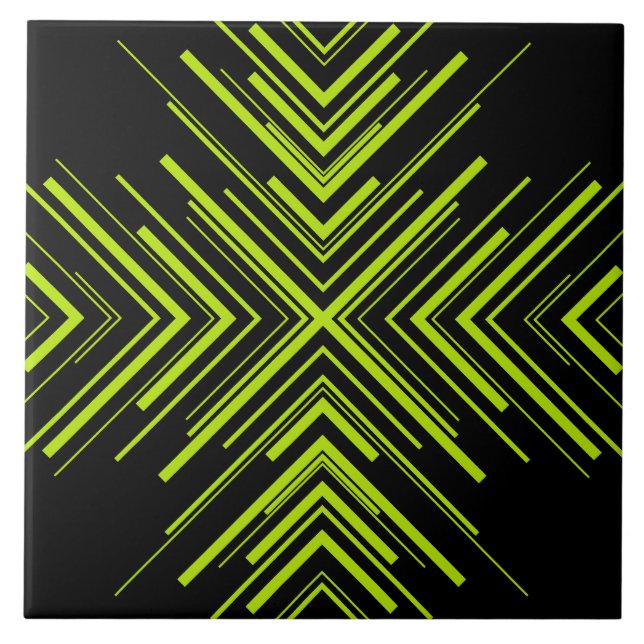 Arrows in Lime Green and Black Ceramic Tile (Front)