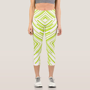Arrows in Lime Green and White Capri Leggings