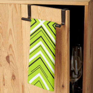 Arrows in Lime Green, Black, and White Tea Towel