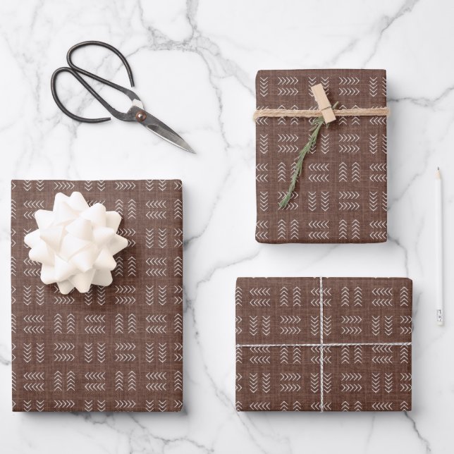 Arrows on Dark Brown Linen Wrapping Paper Sheet (Front)
