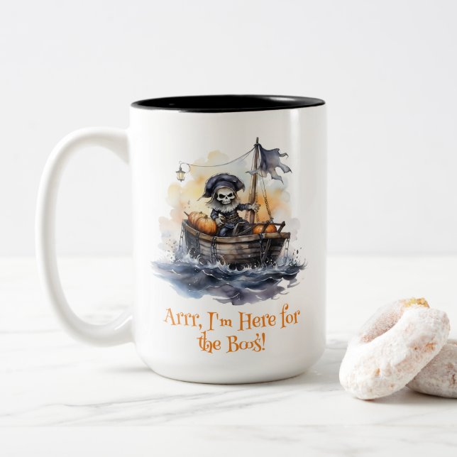 Arrr I’m Here for the Boos Funny Pirate Two-Tone Coffee Mug (With Donut)
