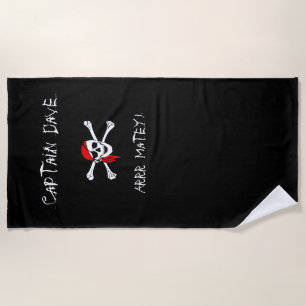 ARRR Matey Personalised Pirate Beach Towel Black