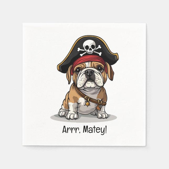Arrr Matey Pirate English Bulldog Skull Crossbones Napkin (Front)