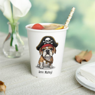 Arrr Matey Pirate English Bulldog Skull Crossbones Paper Cups