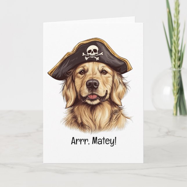 Arrr Matey Pirate Golden Retriever Dog Skull Card (Front)