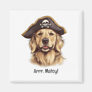 Arrr Matey Pirate Golden Retriever Dog Skull Magnet