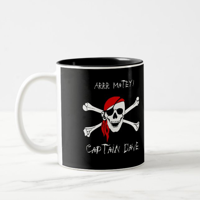 ARRR Matey Pirate Skull Crossbone  Two-Tone Coffee Mug (Left)