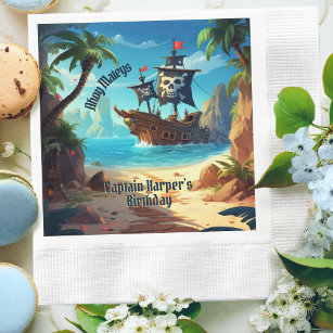 Arrr-some Pirate Island Ship Birthday Paper Napkin