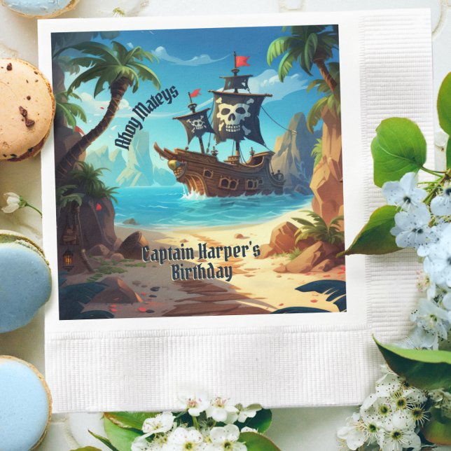 Arrr-some Pirate Island Ship Birthday Paper Napkin