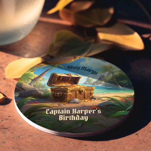 Arrr-some Pirate Island Ship Birthday Round Paper Coaster