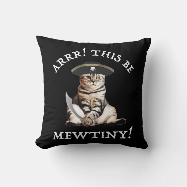 Arrr! This Be Mewtiny! Pirate Cat Cushion (Front)