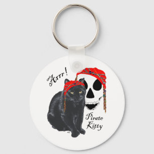 Arrrr!  Black Cat Pirate Kitty Key Ring