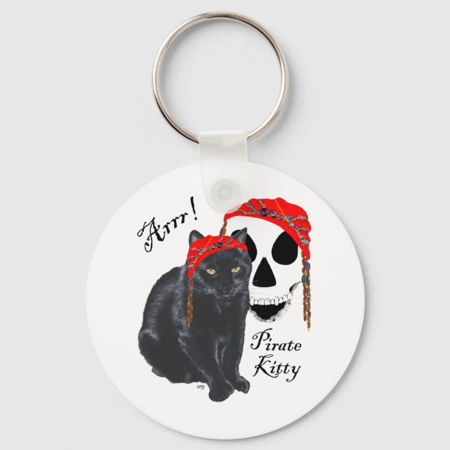Arrrr!  Black Cat Pirate Kitty Key Ring (Front)
