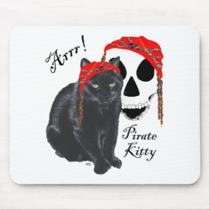 Arrrr! Black Cat Pirate Kitty Mouse Pad