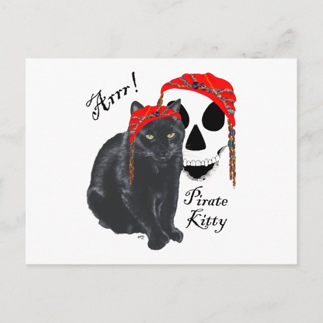 Arrrr!  Black Cat Pirate Kitty Postcard (Front)