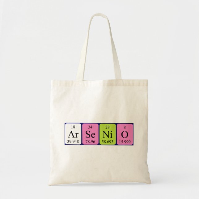 Arsenio periodic table name tote bag (Front)