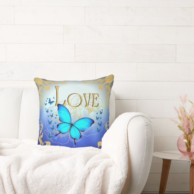 Arsty Blue Butterfly 20"x20" Throw Pillow - Love (Couch)