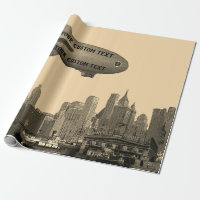 ART 1930'S BLIMP NEW YORK CITY SKYLINE YOUR TEXT