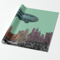 ART 1930'S BLIMP NEW YORK CITY SKYLINE YOUR TEXT