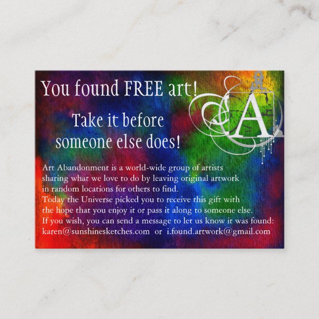 Art Abandonment Dark Rainbow Watercolor Business Card (Front)