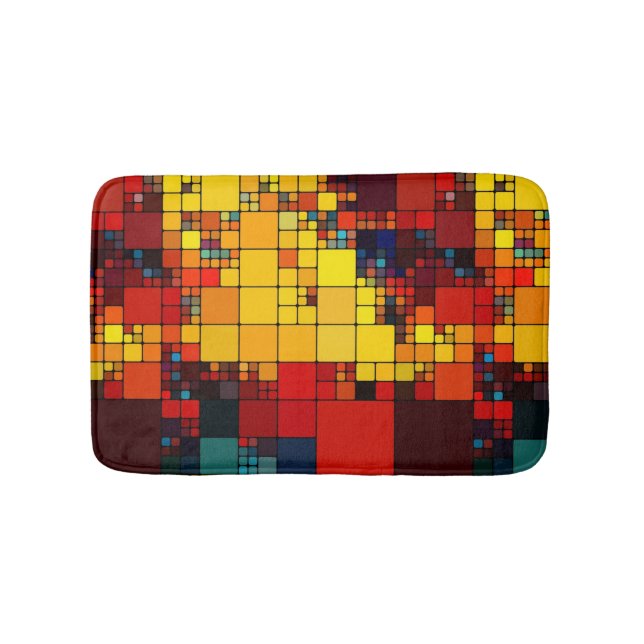 Art abstract vibrant rainbow geometric pattern bath mat (Front)