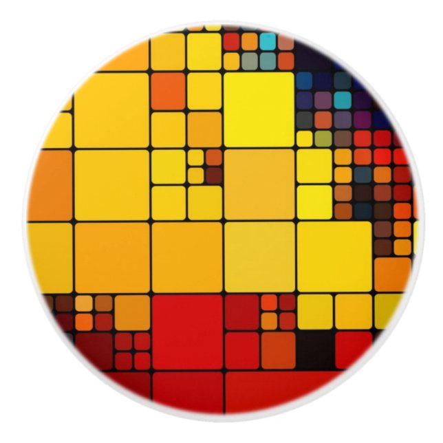 Art abstract vibrant rainbow geometric pattern ceramic knob (Front)