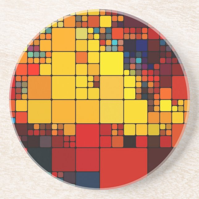 Art abstract vibrant rainbow geometric pattern coaster (Front)