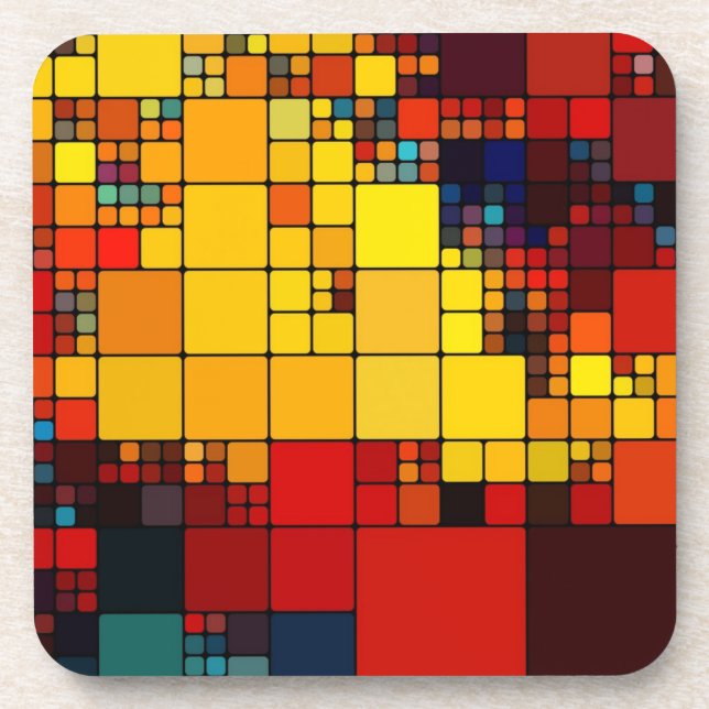 Art abstract vibrant rainbow geometric pattern coaster (Front)