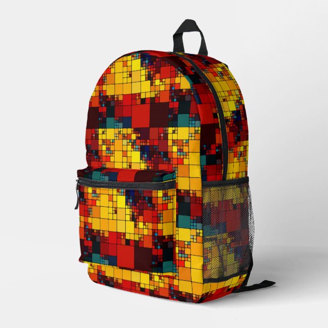Art abstract vibrant rainbow geometric pattern printed backpack (Back Corner Right)